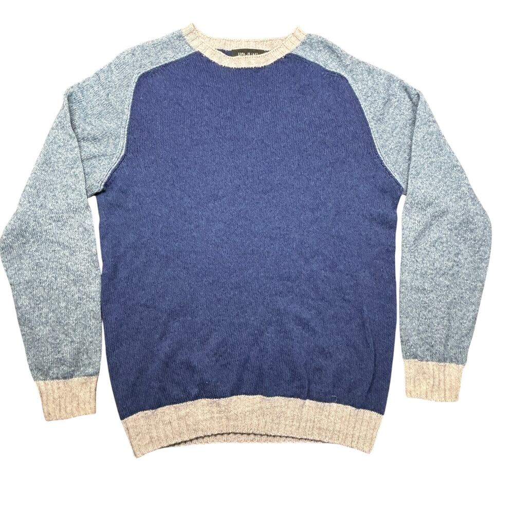 Howlin Sweater Mens XL Blue Colorblock Lambswool Cotton-Blend Scotland Crewneck